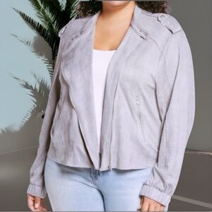 Blank NYC Vegan Suede Zip-Up Moto Jacket in “Vapor” Gray Size Medium